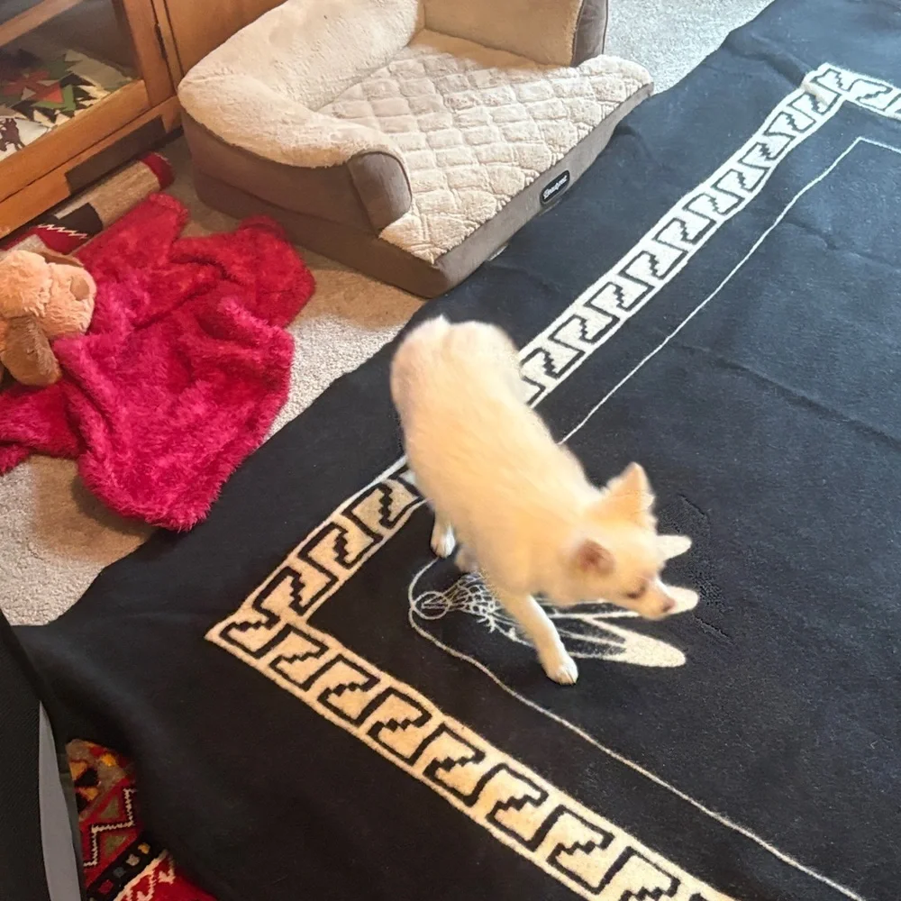 Vintage Black and White Navajo textiles Geometric wool Blanket made in the USA.